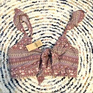 NWT AEO XS boho cropped top flutter sleeve